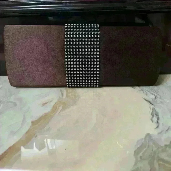 Woman’s clutch brown bag with chain and  crystals - Picture 2 of 5